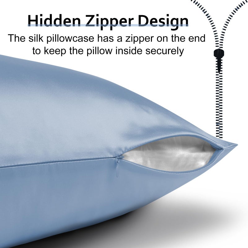 Ravmix Silk Pillow Cases with Zipper, 21momme Mulberry Silk Pillowcase for Hair Skin Health, Soft Smooth Breathable Cool Pillow Cover for Beauty Sleep with Gift Box 1PC(Standard 20"x26", Flint Blue) - Image 5